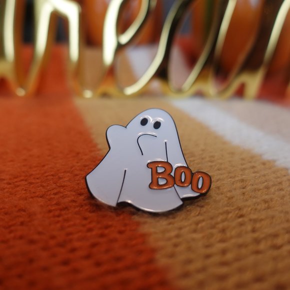 Ghost with Flowers & Pumpkin / Boo Enamel Pins - 2 - Picture 2 of 2